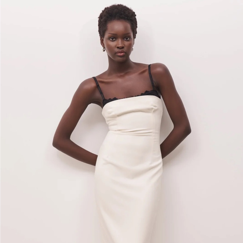 BOA Because of Alice Tailored Bustier Maxi Dress Cream and Black small medium